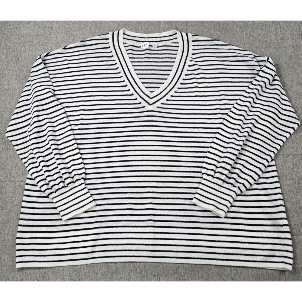 Gap Women's Linen Blend Long Sleeve Striped Lightweight Sweater‎ XXL 2X